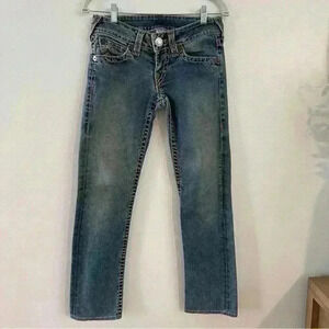 True Religion Jeans Womens Size 28 Straight Leg Distressed Low Rise Vintage Y2k